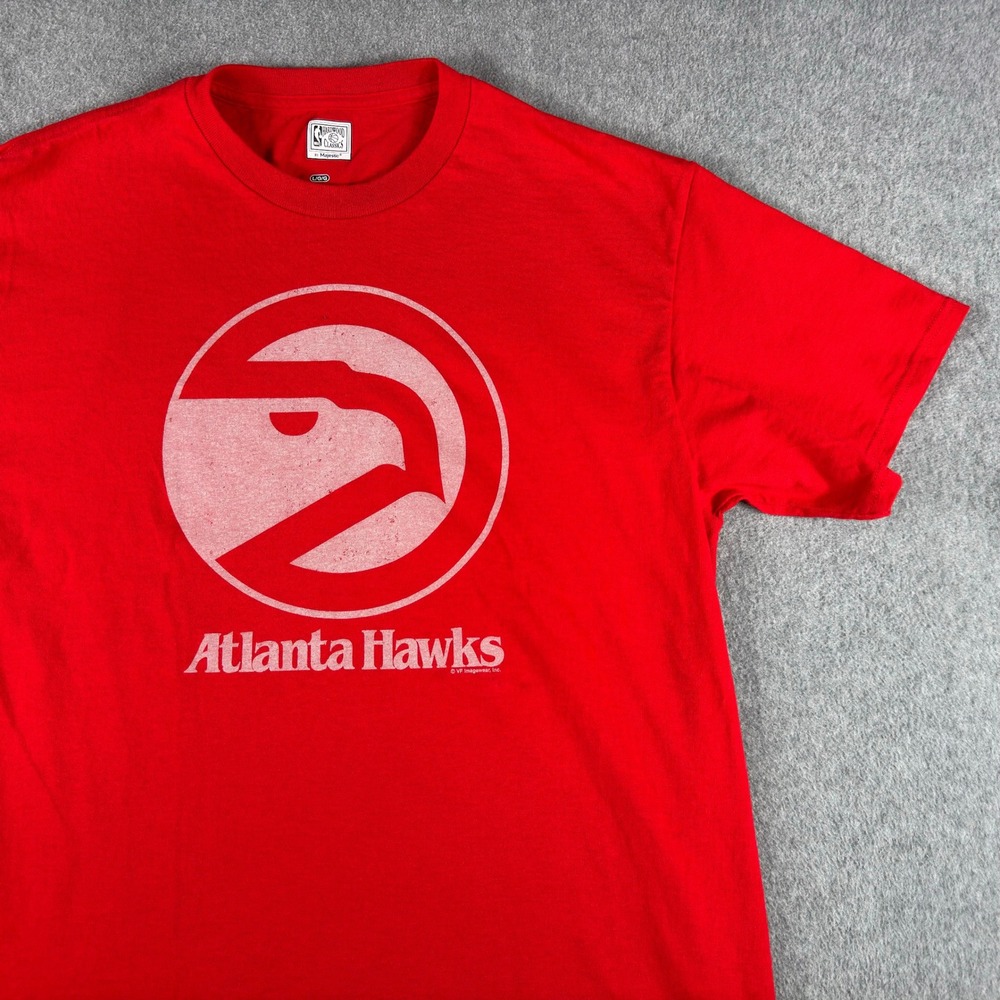 Majestic Atlanta Hawks NBA Hardwood Classics T-Shirt Red Mens L 100% Cotton